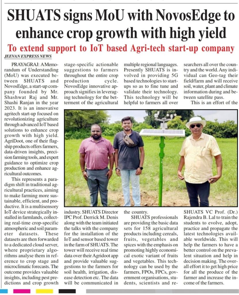 SHUATS & NovosEdge Join Hands to Boost Smart Farming